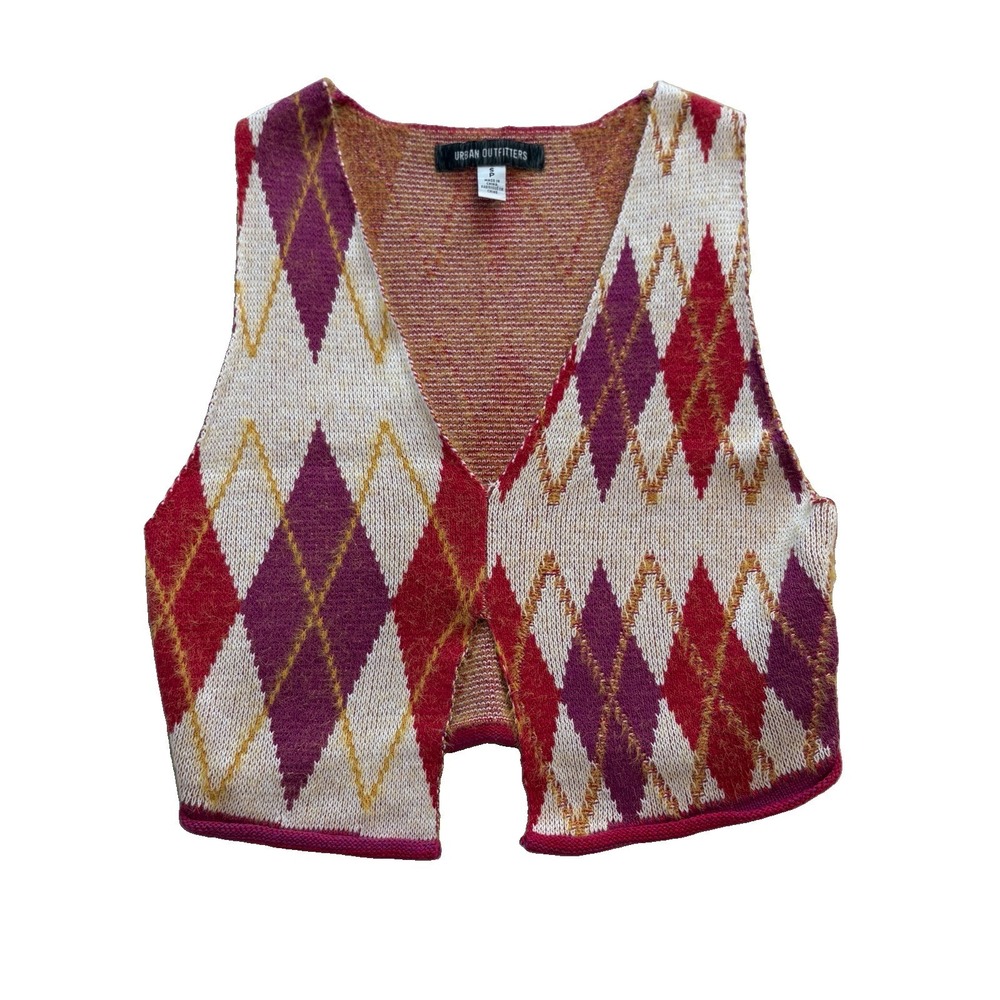 Urban Outfitters Sweater Vest Womens Small Y2K Argyle Cropped Preppy 70s Indie